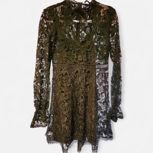 Zara Dark Green Lace Long Sleeve Dress